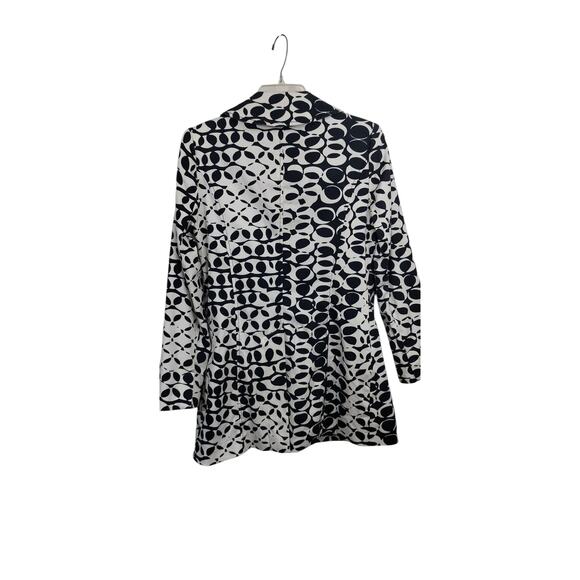 4090) Willi Smith Black Ivory Geo Print Spring Trench Coat Size Medium - Picture 4 of 10